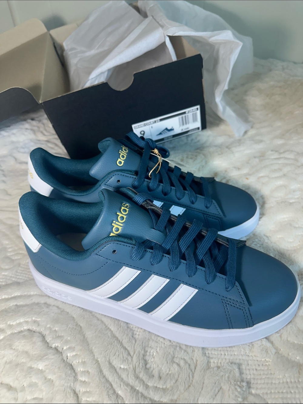 Adidas Grand Court 2.0 dark Teal and White Low-Top Sneakers - Three-Stripe